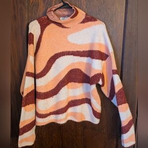Zara Blogger Fav Pink Burgundy Jacquard Wave High Neck Sweater Size Small